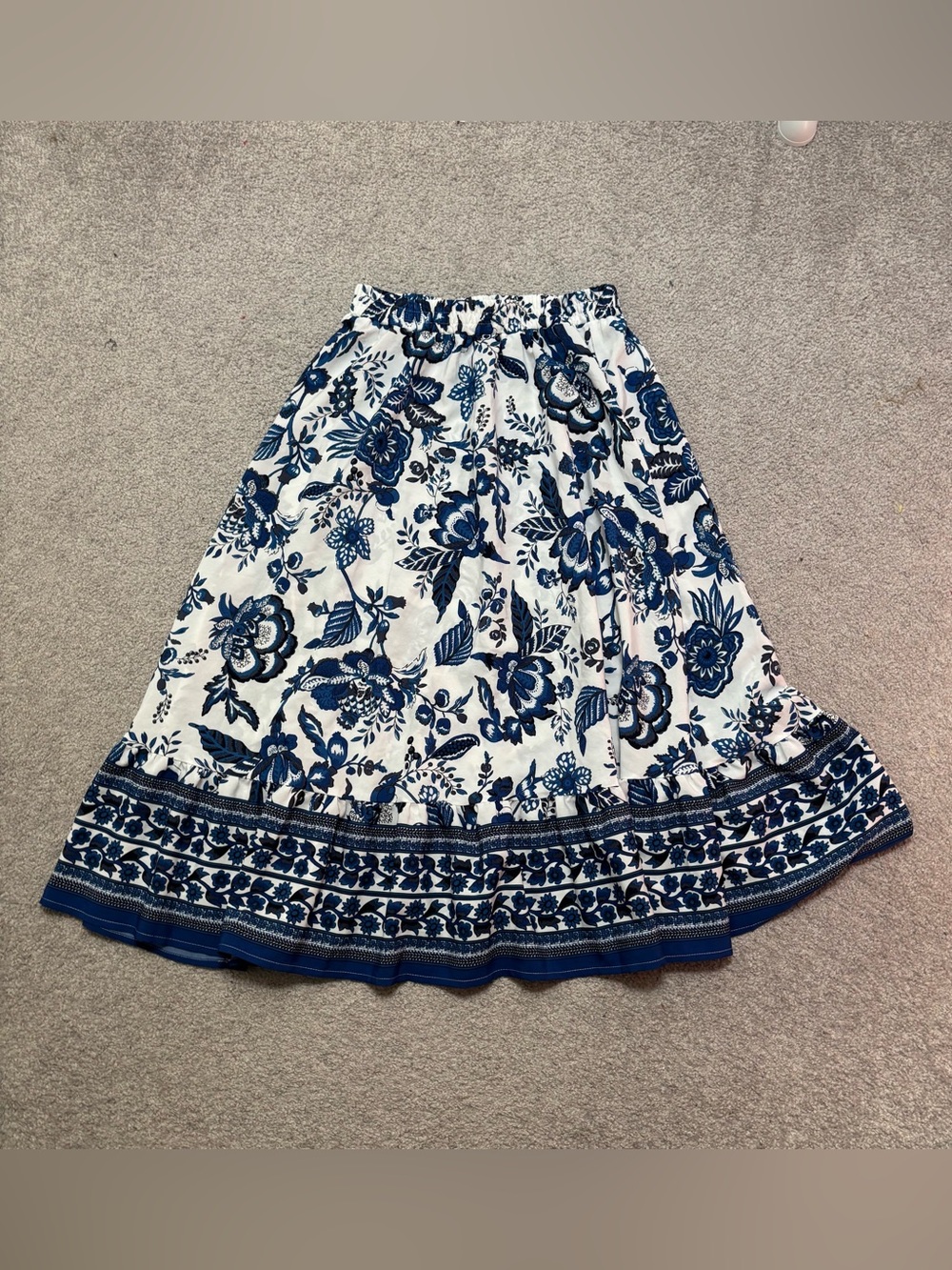 SHEIN Blue and White Floral Maxi Skirt
